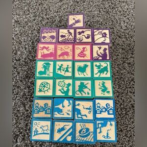 Vintage Set of 25 Uncle Goose Nursery Rhyme Wood Blocks